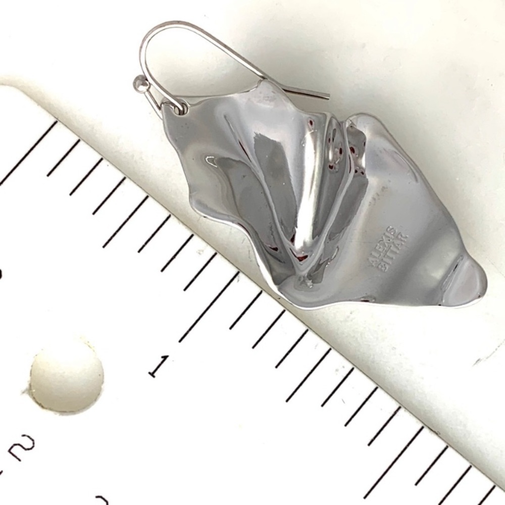 ALEXIS BITTAR • NEW Light weight Silver Draped Liquid Metal Leaf Drop Earrings - Picture 13 of 14